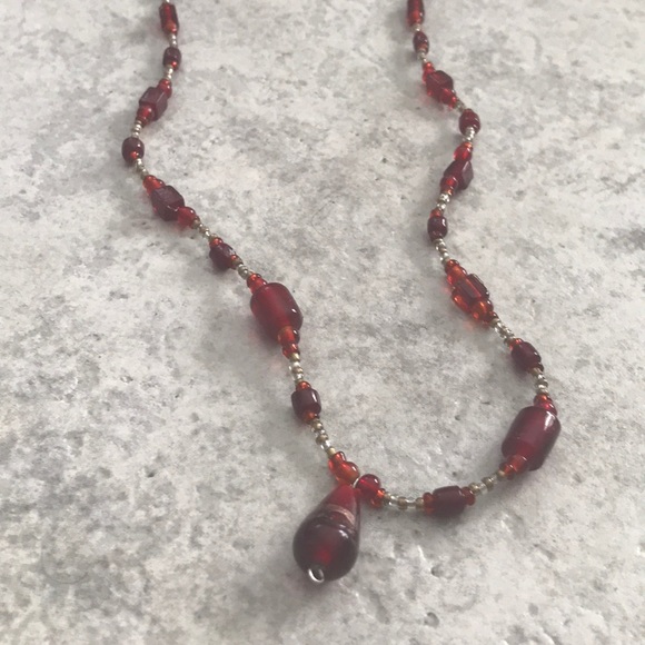 Red and Gold Beaded Necklace - Picture 2 of 2